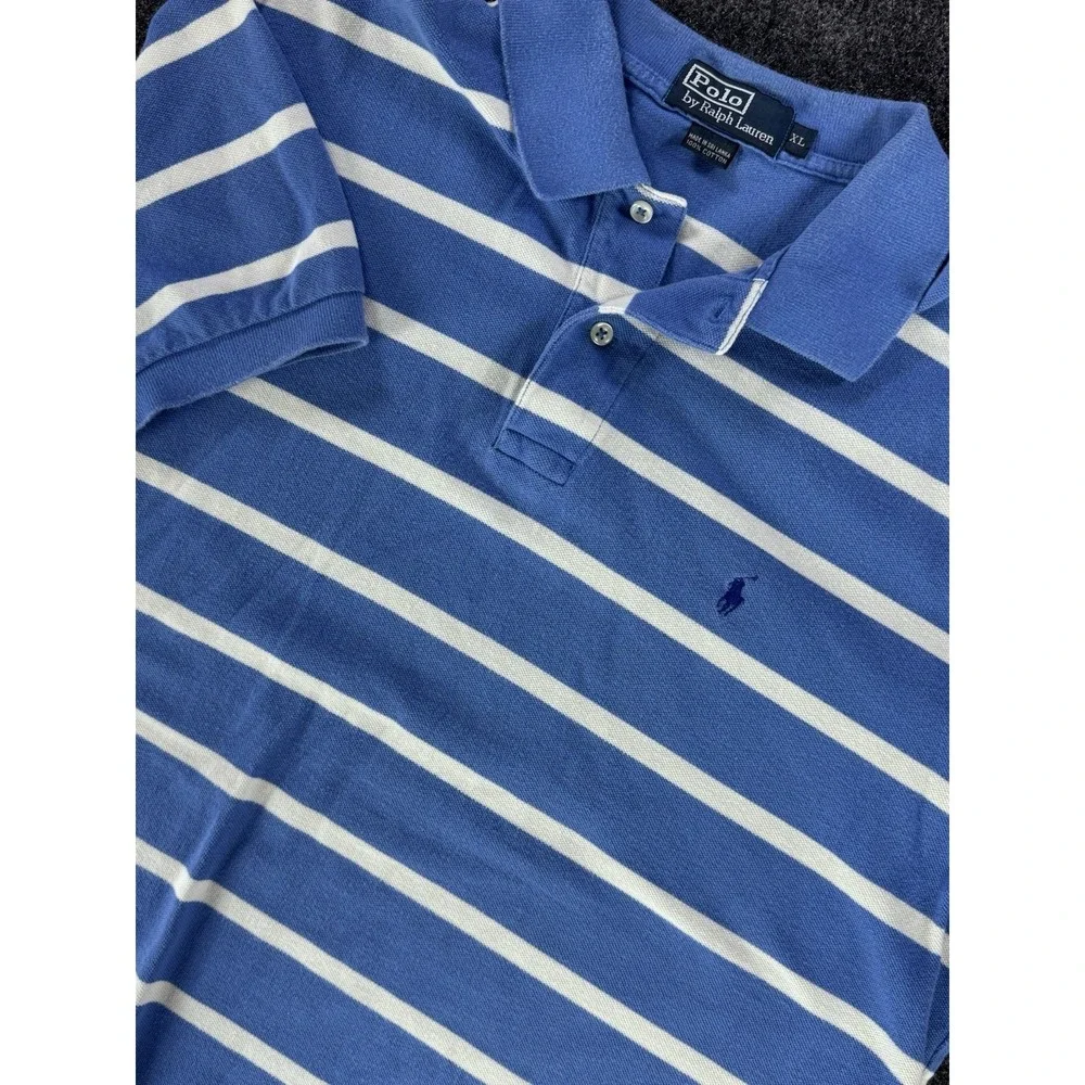 Polo Ralph Lauren Blue White Striped Polo Shirt Mens XL Cotton